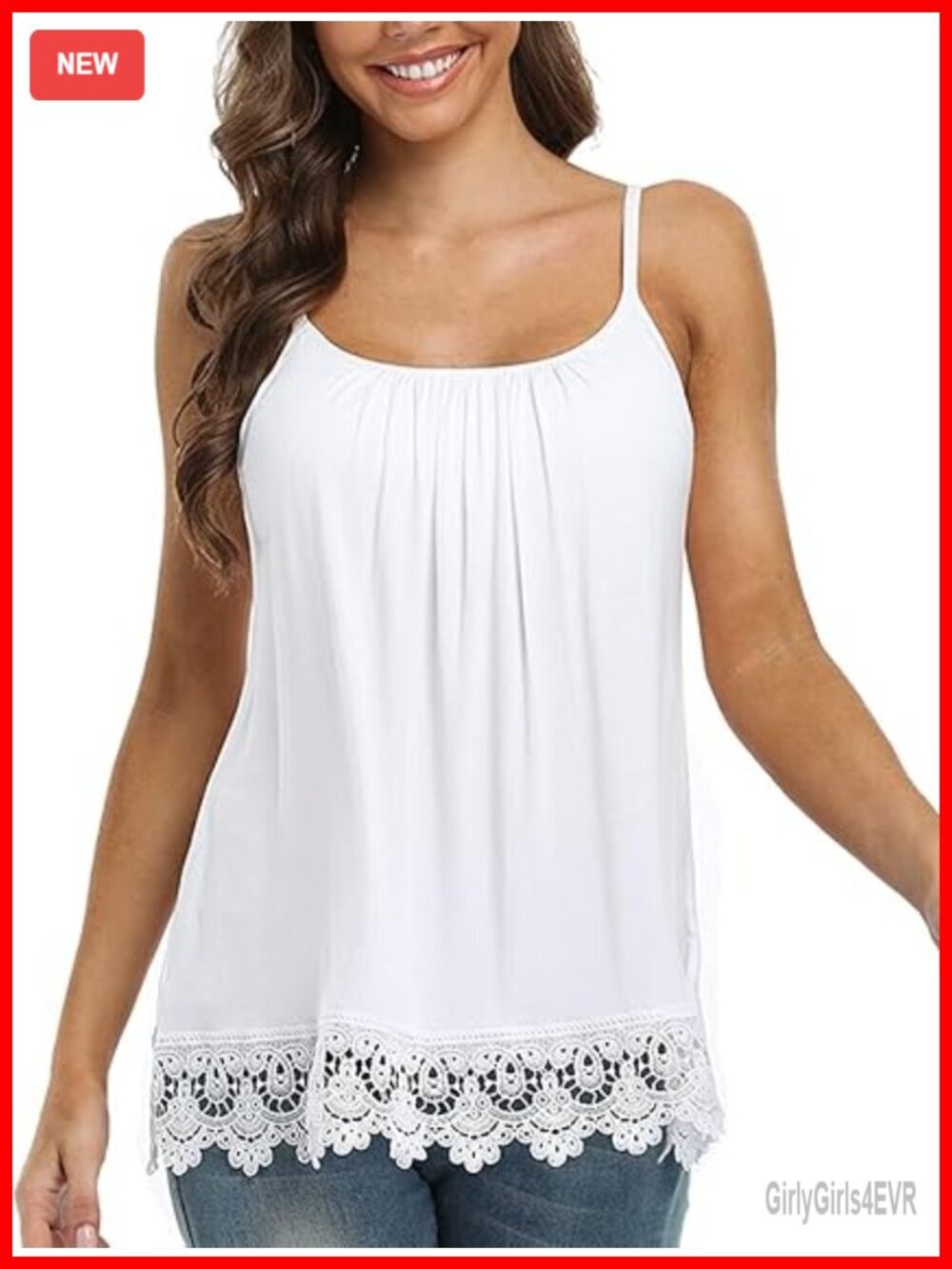 Women's Tank Top with Built in Bra Lace Trim Adjustable Strap Sleeveless Cami